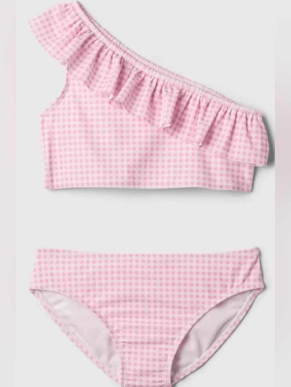 GAP Pink Gingham One-Shoulder Ruffle Bikini Set | LIKE NEW!